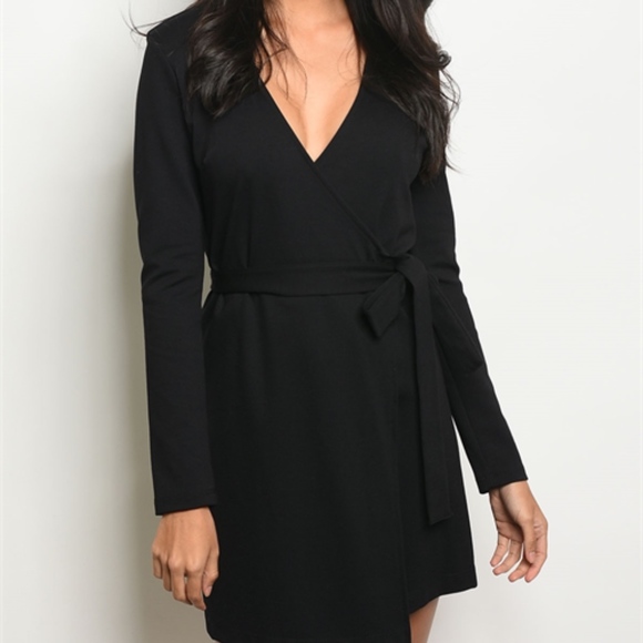 LAST 1! Little Black V Wrap Dress Long Sleeve - Picture 2 of 4